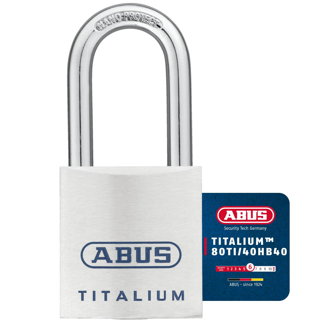 ABUS Titalium Vorhängeschloss 80TI/40HB40 gl.-8011 - gleichschliessend und mit hohem Bügel - leichte