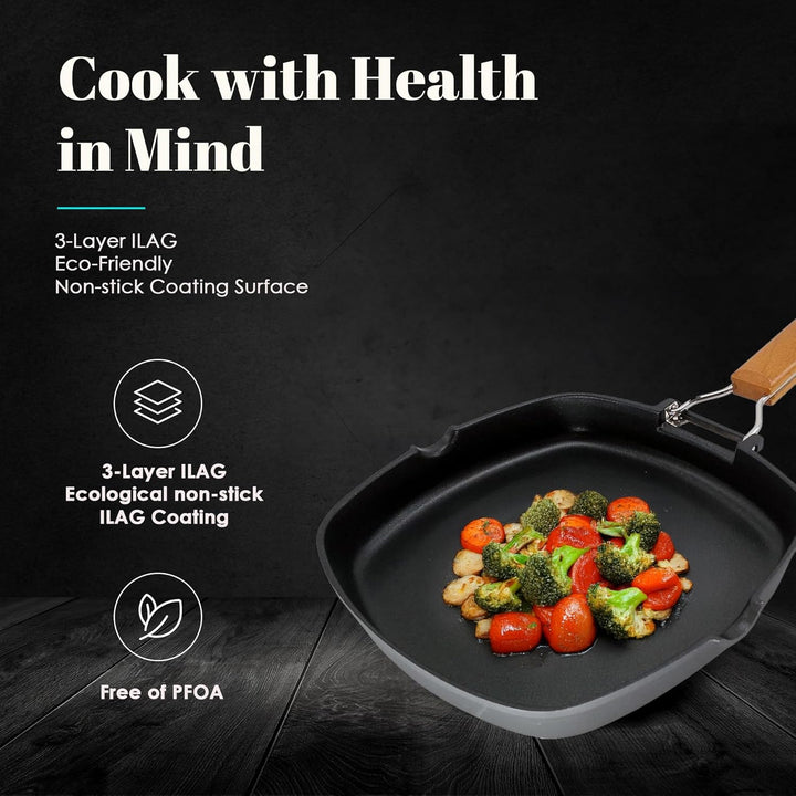 WECOOK! Ecostone Grillpfanne Induktion Glatter, 24 x 24 cm, Antihaftbeschichtung ILAG Ökologisch PFO