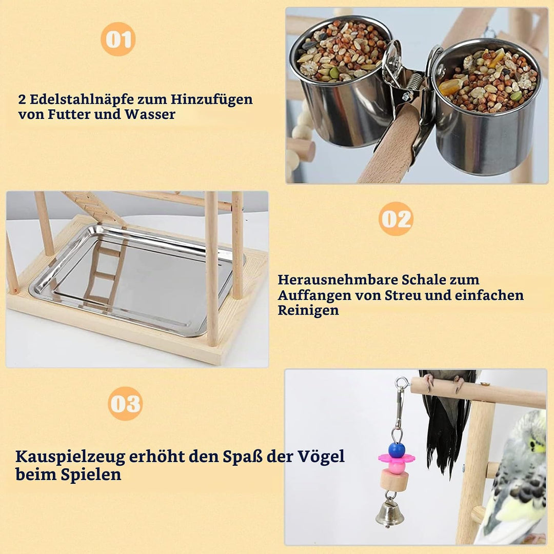 Wellensittich Spielplatz Vogel-Spielplatz mit Feeder-Cup Spielzeug Leiter Erklimmen Schaukel und Tab