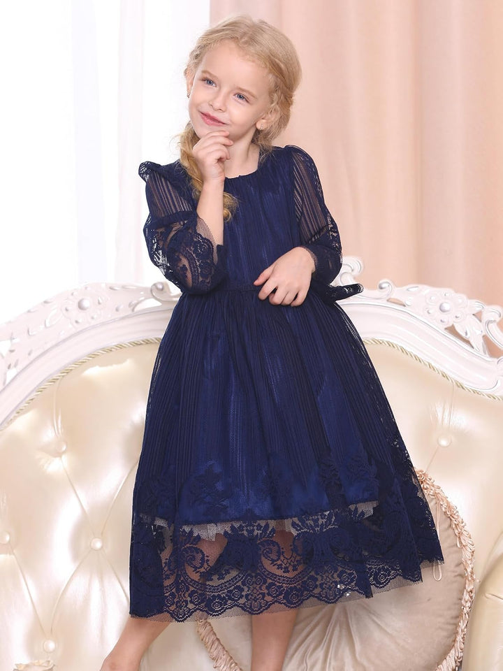 BONNY BILLY Mädchen Kleider Vintage Spitze Tüll Festlich Hochzeit Lang Abendkleid Ballkleid Partykle