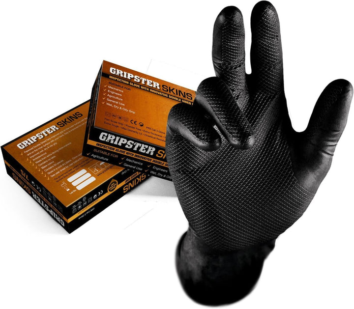 Gripster Skins Nitril-Einweghandschuhe, extra robust, 50 Packungen / 25 Paar, PPE Cat 3, Auto-Commer