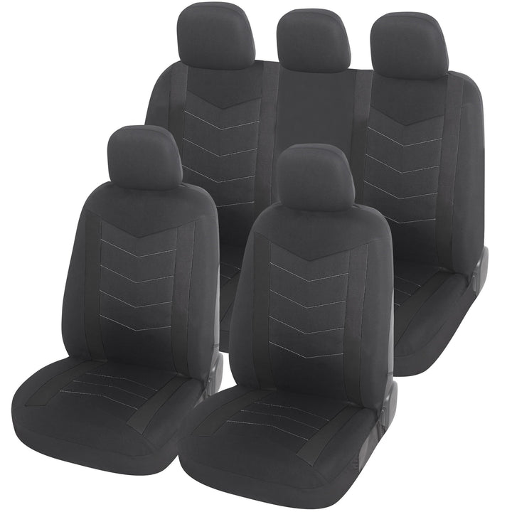 Upgrade4cars Auto-Sitzbezüge Set Universal schwarz | Auto-Schonbezüge Vordersitze &amp; Rückbank | Auto-