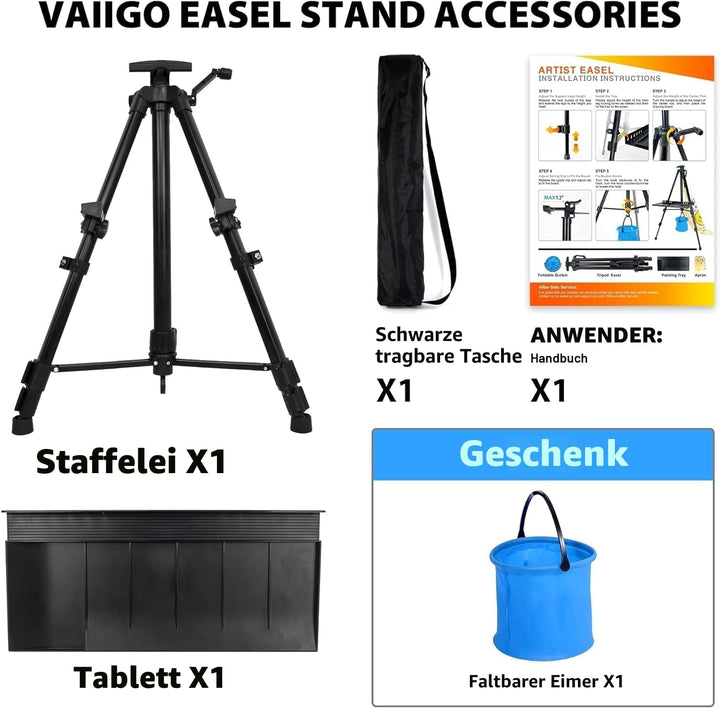 VAIIGO Staffelei gross L 52-162cm, Atelierstaffelei, Künstler Staffelei, Verstellbare Staffelei, Fel