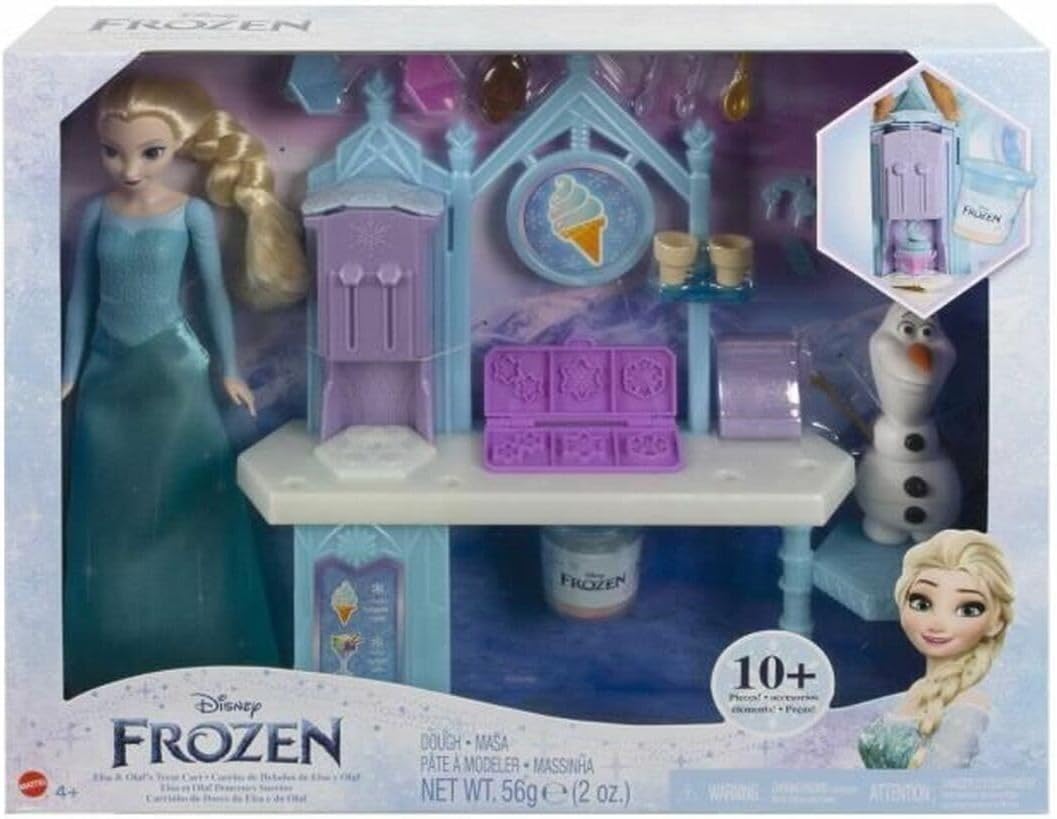 Disney Die Eiskönigin Spielzeug, Dessert-Spielset mit Elsa-Puppe, Olaf-Figur, Teig in 2 Farben und m