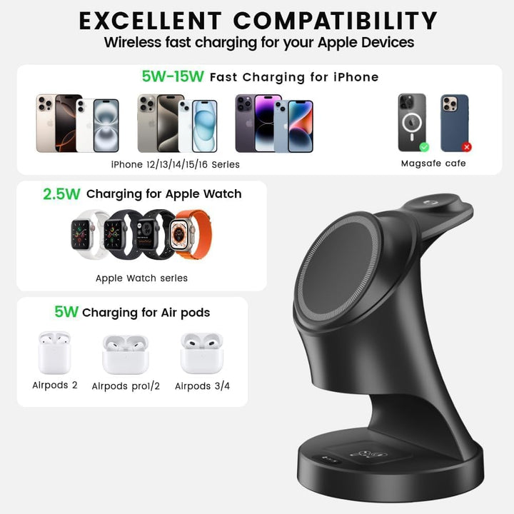 Ladestation Apple Watch und iPhone, 3 in 1 Induktive Ladestation mit Magsafe Ladegerät Wireless Char