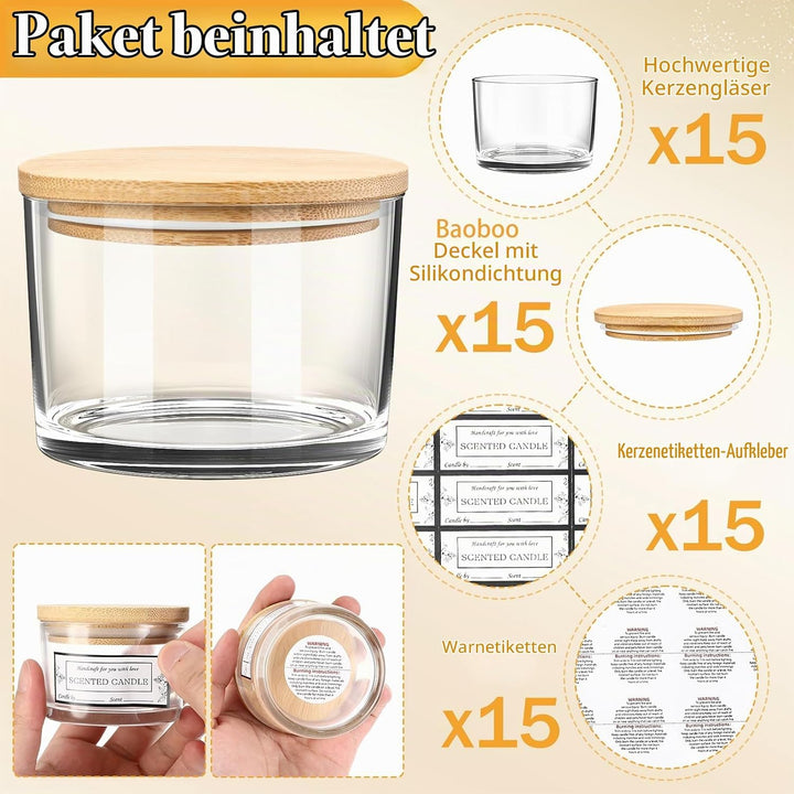 15 StüCk 140 ml KerzengläSer Zum Kerzen GiessEn KerzengläSer Mit Deckel und Klebrigen Etiketten Kerz