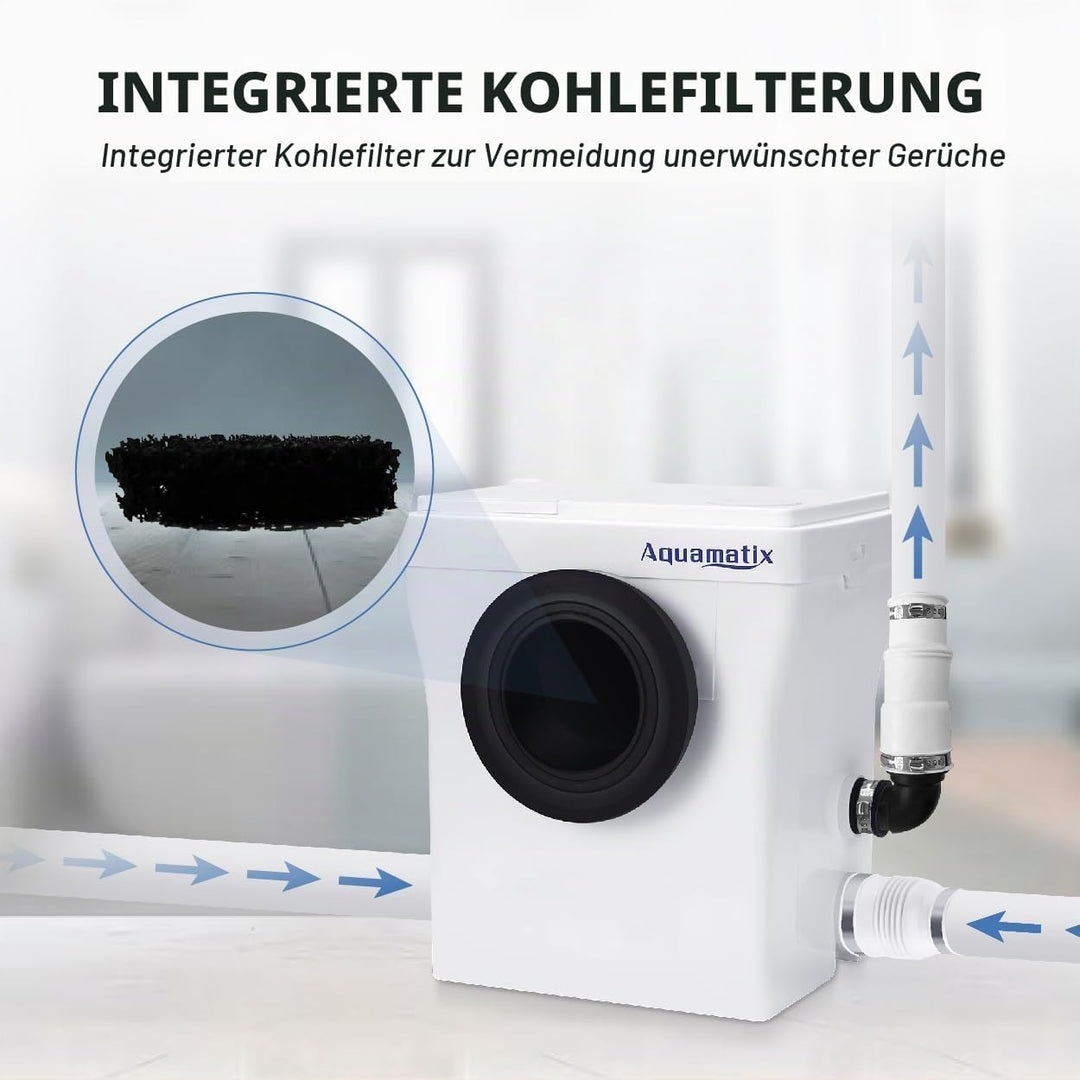 Aquamatix Cubo 400W Hebeanlage 145L/min Abwasserpumpe mit Kohlefilter 3 Eingänge für Toiletten, Wasc