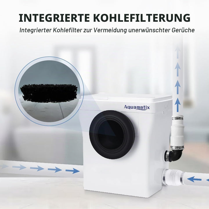Aquamatix Cubo 400W Hebeanlage 145L/min Abwasserpumpe mit Kohlefilter 3 Eingänge für Toiletten, Wasc