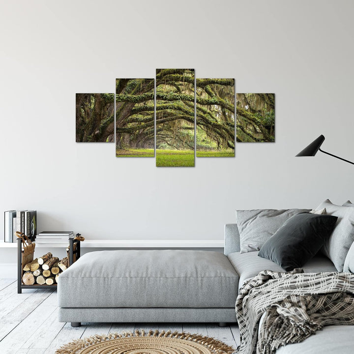 Runa Art Bild Schlafzimmer Wohnzimmer Wald Landschaft 5 Teilig Natur Grün Wandbilder auf Vlies Leinw