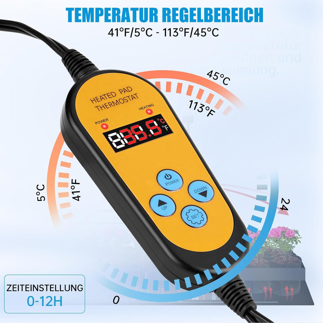 WADEO Heizmatte für Pflanzen, Sämlinge Heizmatte mit Thermostat 5°C bis 45°C, Heizmatte Terrarium, W
