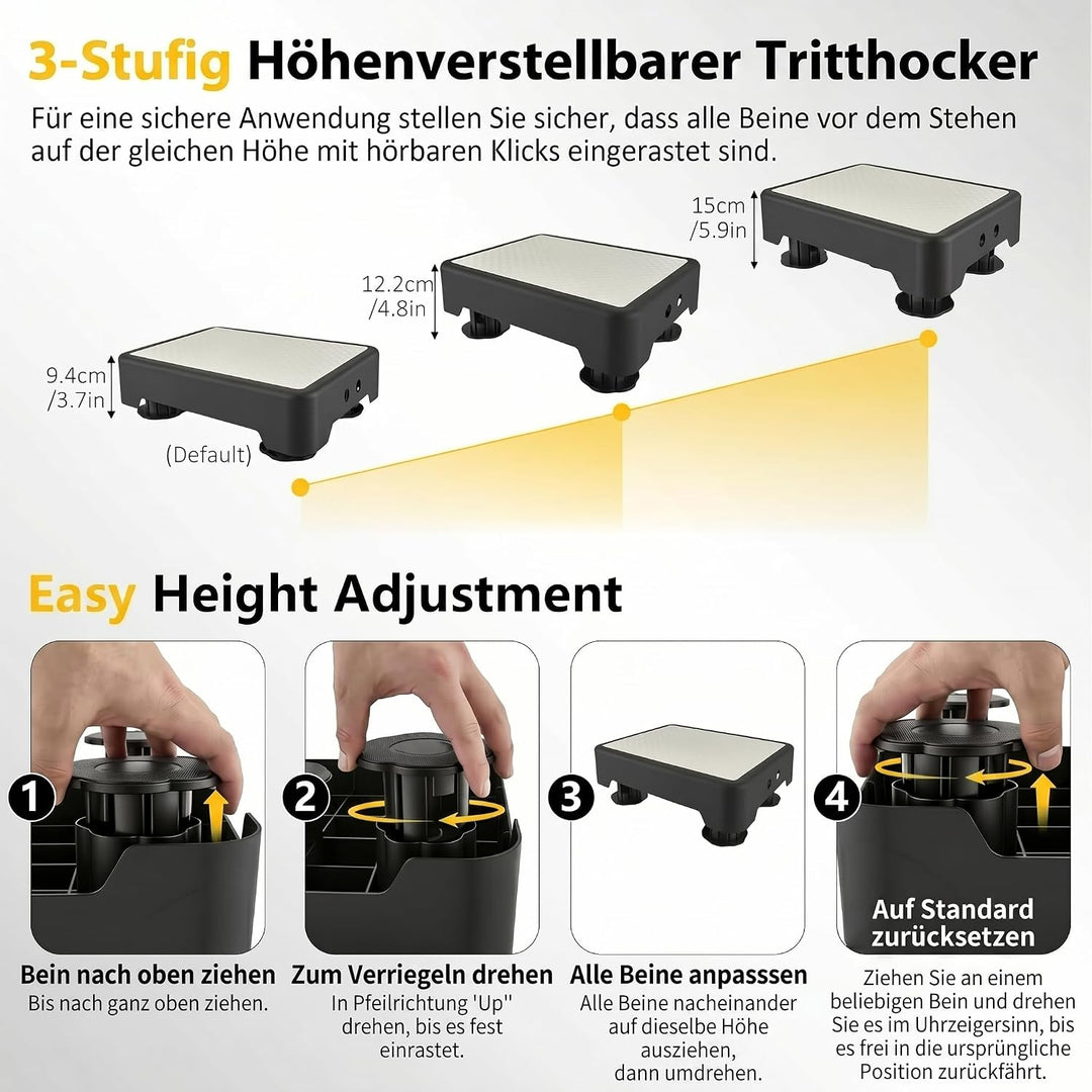 rutschfest Halbstufe 3-Stufig Höhenverstellbar, Nachleuchtende Trittstufe für Senioren &amp; Kinder, Tra
