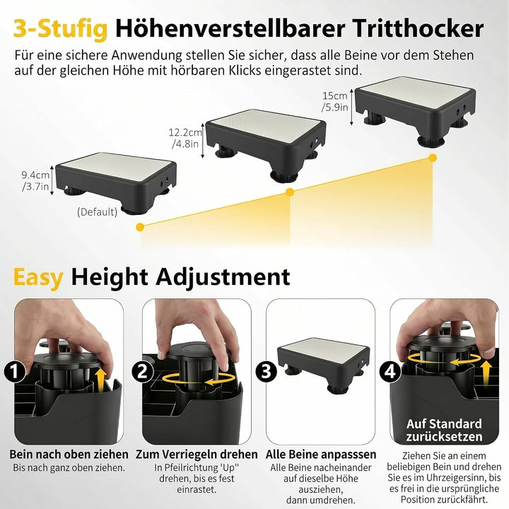 rutschfest Halbstufe 3-Stufig Höhenverstellbar, Nachleuchtende Trittstufe für Senioren &amp; Kinder, Tra
