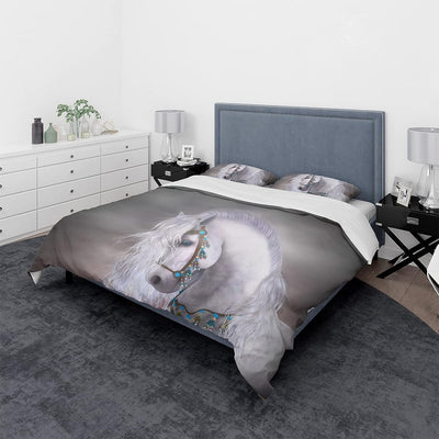JEFFEL Pferde Bettwäsche Set 135x200 cm, Kinderbettwäsche, Pferde Motiv 3D Tier Motiv, Mikrofaser, S