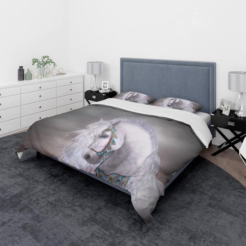 JEFFEL Pferde Bettwäsche Set 135x200 cm, Kinderbettwäsche, Pferde Motiv 3D Tier Motiv, Mikrofaser, S