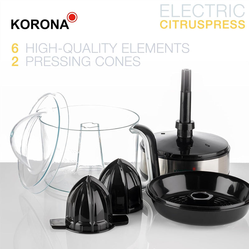 Korona 27020 Zitruspresse | 40 Watt | 0,7 L Kapazität | 2 Presskegelgrössen | Staubschutzdeckel | Re