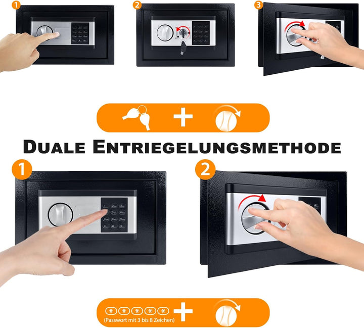 JOIEYOU Safe Tresor, 22L Möbeltresor Doppelbolzenverriegelung, Tresor feuerfest wasserdicht mit Zwei