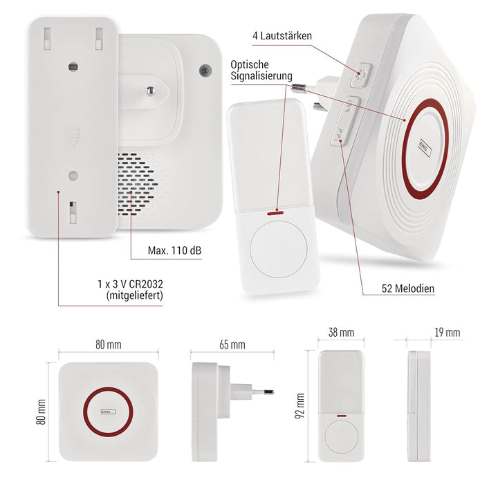 EMOS GoSmart - Smart Home Funkklingel/Türklingel Set mit App - WiFi - kabellos, 52 Melodien, 150m Re