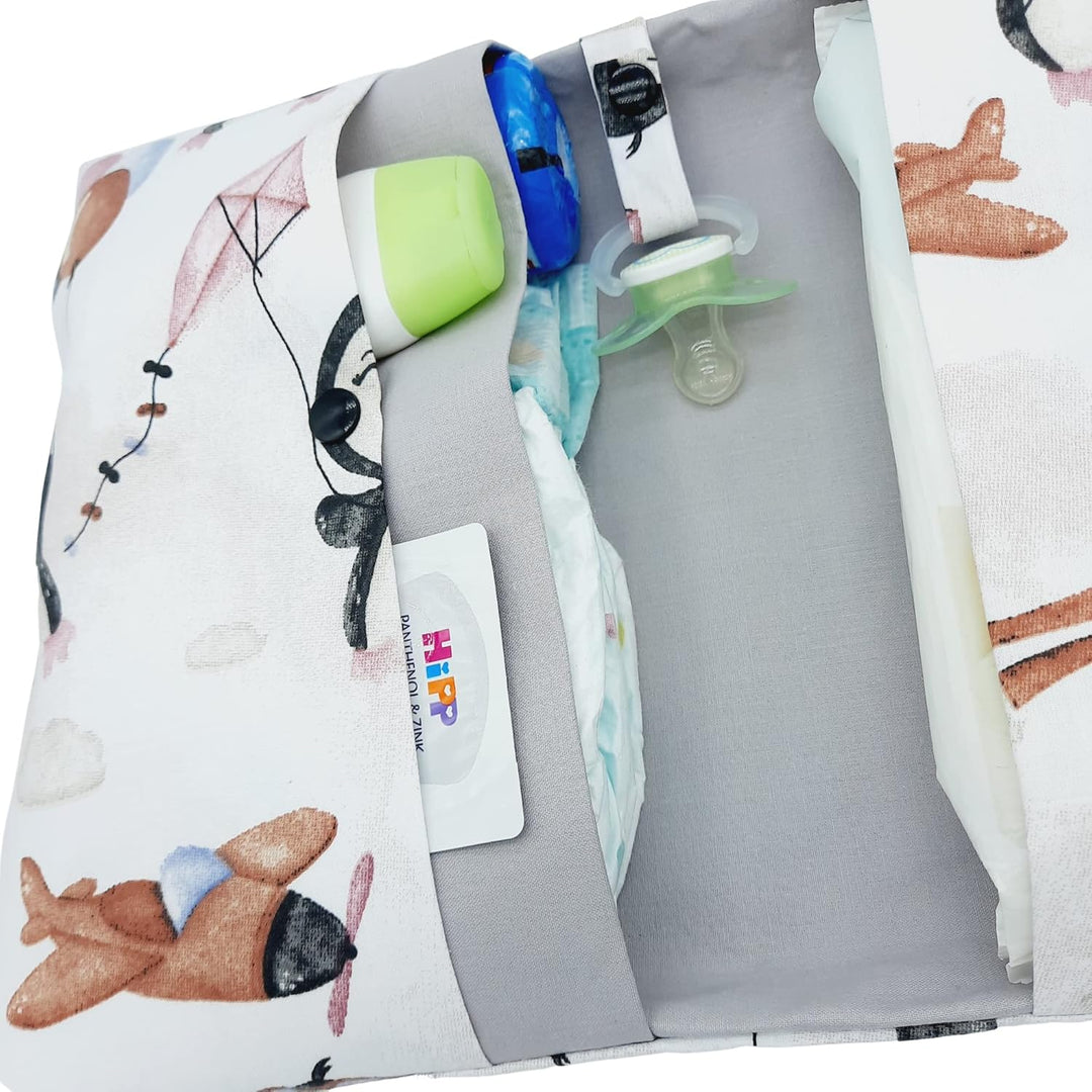 Grosse Windeltasche XXL mit Name Wickeltasche Tiere Pinguine mit Luftballon und Flugzeug