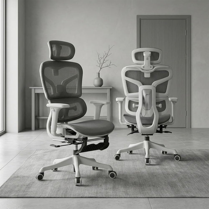 Ergonomischer Bürostuhl mit Lendenwirbelstütze, Kopfstütze & Fussstütze, Höhenverstellbarer Drehstuh