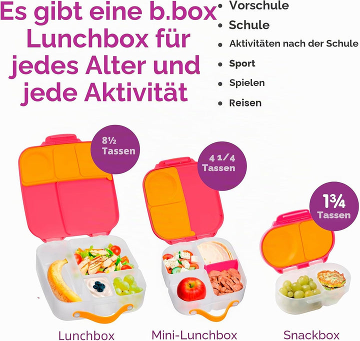 b.box 2er-Pack Bento-Snackbox | Auslaufsicherer Lebensmittelbehälter mit zwei Fächern und Deckel | I