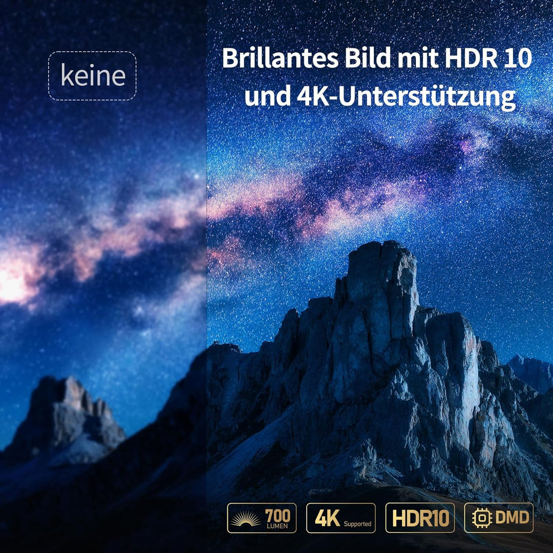 WEMAX Dice 1080p FHD Tragbarer Projektor für Filme im Freien, 700 ANSI Lumen,Android TV 9.0 Smart Sy