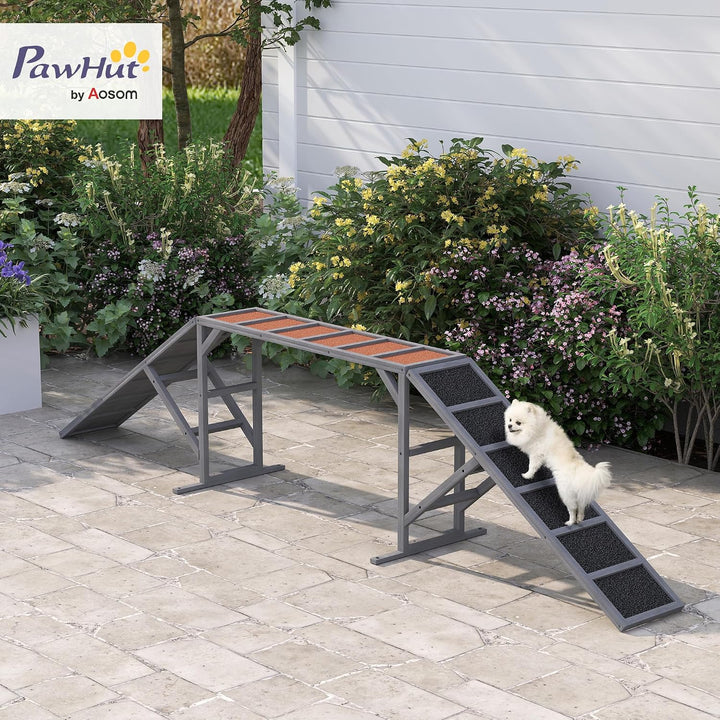 PawHut Hunde Agility Steg Agility-Ausrüstung für Hunde mit Sicherheitsstange Rutschfester Oberfläche