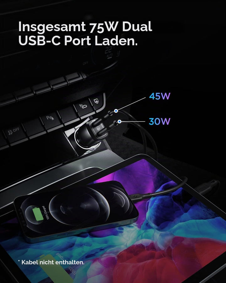 Spigen USB C Auto Ladegerät 75W Dual USB Schnellladung PD PPS 3.0 45W + 30W Zigarettenanzünder für G
