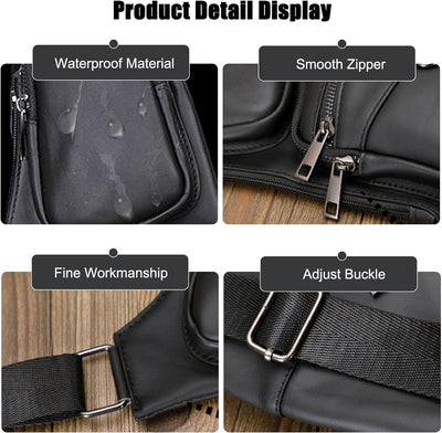 FANDARE Herren Brusttasche Leder Sling Bag Umhängetaschen Schultertasche Bauchtasche Wasserresistent