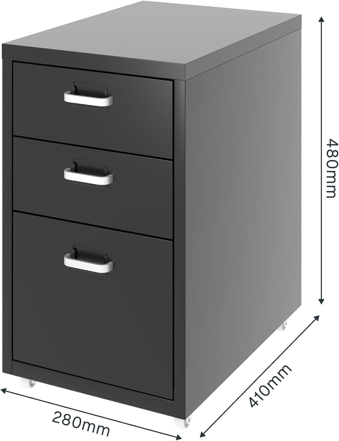 FLEXISPOT Rollcontainer Büroschrank mit 3 Schubladen, Aktenschrank Metallschrank Kommode mit Rädern,