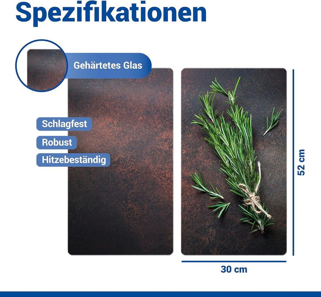 Allstar Glasabdeckplatten Rosmarin, 2er Set, Herdabdeckung für Glaskeramikkochfelder mit Rosmarinmot