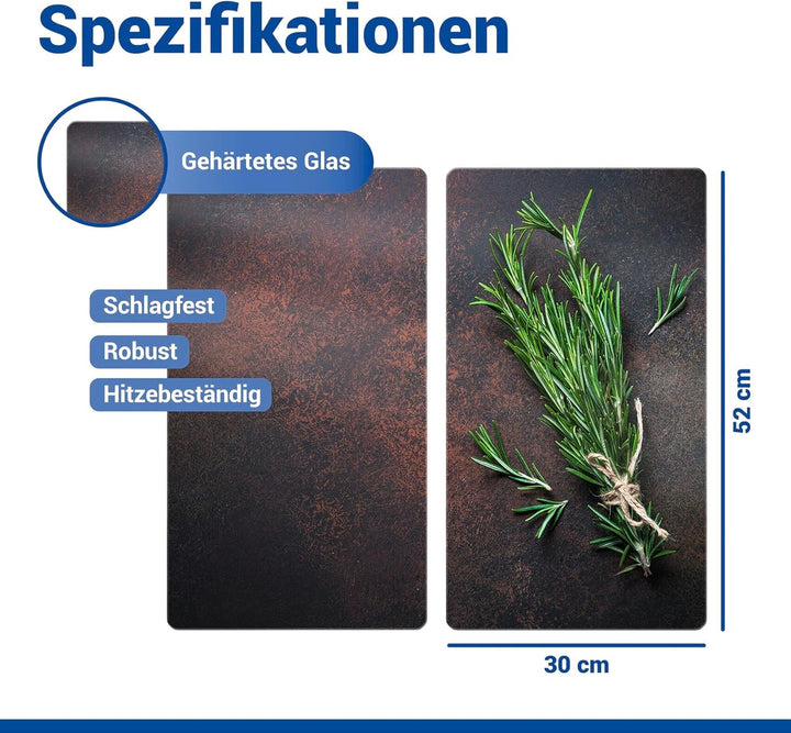 Allstar Glasabdeckplatten Rosmarin, 2er Set, Herdabdeckung für Glaskeramikkochfelder mit Rosmarinmot