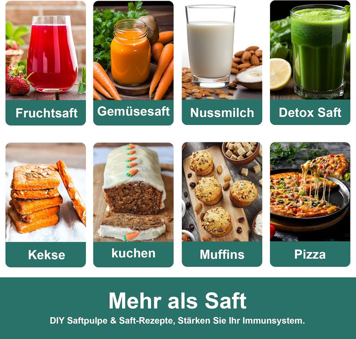 Fretta Slow Juicer Entsafter Gemüse und Obst Saftmaschine Silber, 200W Saftpresse Elektrisch Obstpre