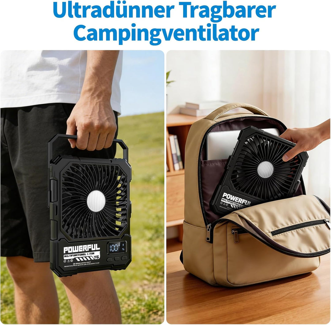 yAyusi 20000mAh Akku Camping Ventilator mit Lampe,Tragbarer Reise Ventilator mit Fernbedienung Timer