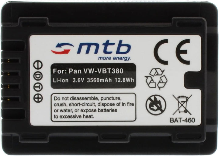 2 Akkus VW-VBT380 kompatibel mit Panasonic HC-V230, V250, V270.. / VFX979 ... s. Liste! [3.6V - 3560