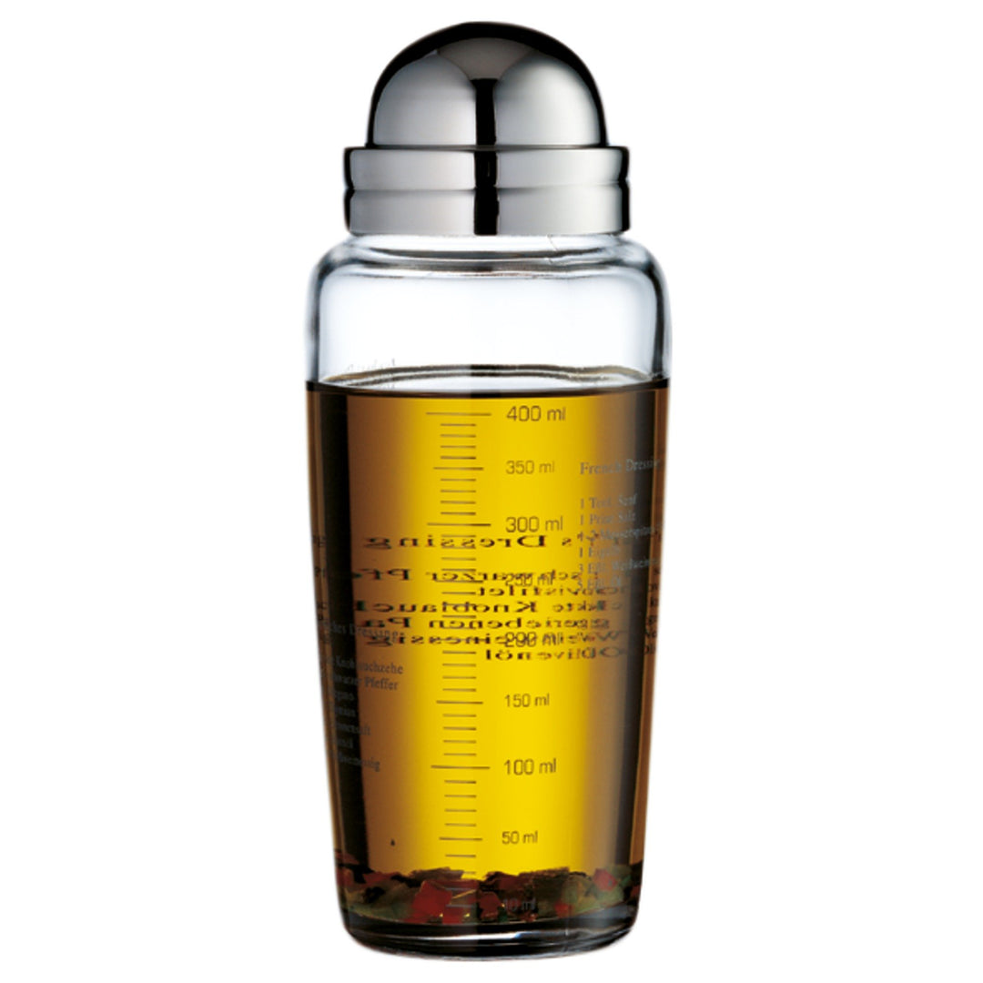 WMF Salat Dressingshaker 400ml, Glasbehälter mit Skalierung, mit 5 aufgedruckte Rezepte, Glas, Croma