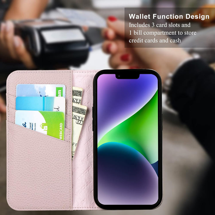 VISOUL Hülle für iPhone 13, Schutzhülle [Echt Leder] [Schützt vor Stoss] [Kartenfach] [Magnetverschl