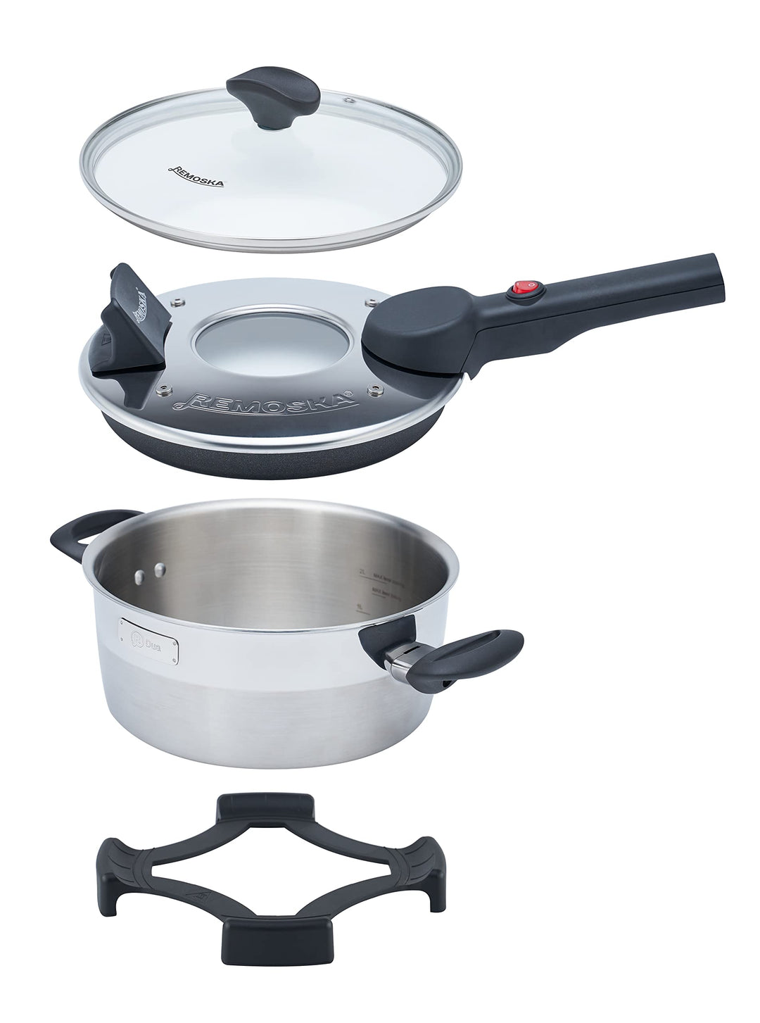 Remoska D51F/10 Dua Glas Multifunktions-Elektro-Bräter 2-in-1 Backdeckel 400 W Kochtopf 2l Deckel Ga