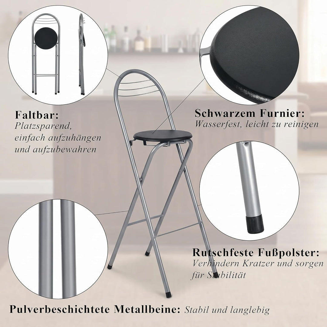 1 Stück Barhocker Klappbar mit Lehne, Klapphocker Faltbar Barstühle Bar Hocker Klappbar Holz Stuhl K