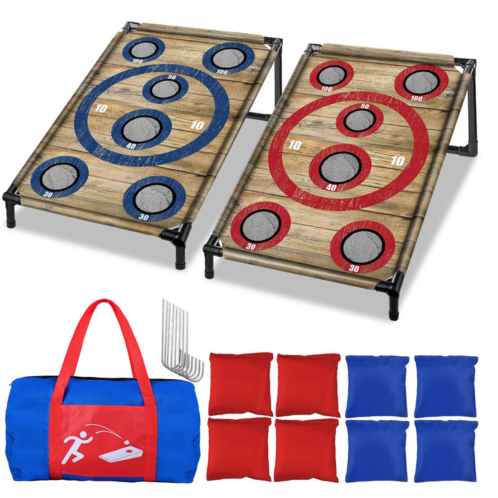 NZQXJXZ Cornhole Spiel Outdoor, Tragbar Cornhole Toss Set mit 8 Cornhole Säckchen und Tragetasche, I