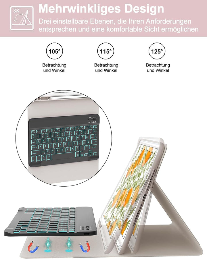 IVEOPPE Tastatur für iPad 9. Generation, Hülle Tastatur für iPad 10.2" (9./8./7. Generation), Magnet