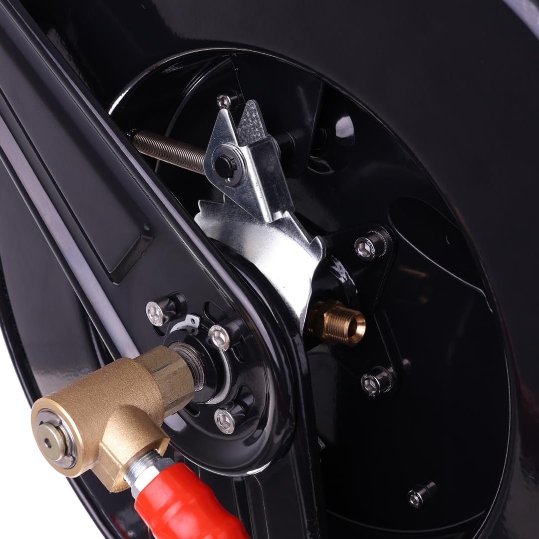 TECHKAR Automatischer Schlauchaufroller + 15m Schlauch DN8 + Schlauchverbinder, für Hochdruckgeräte,