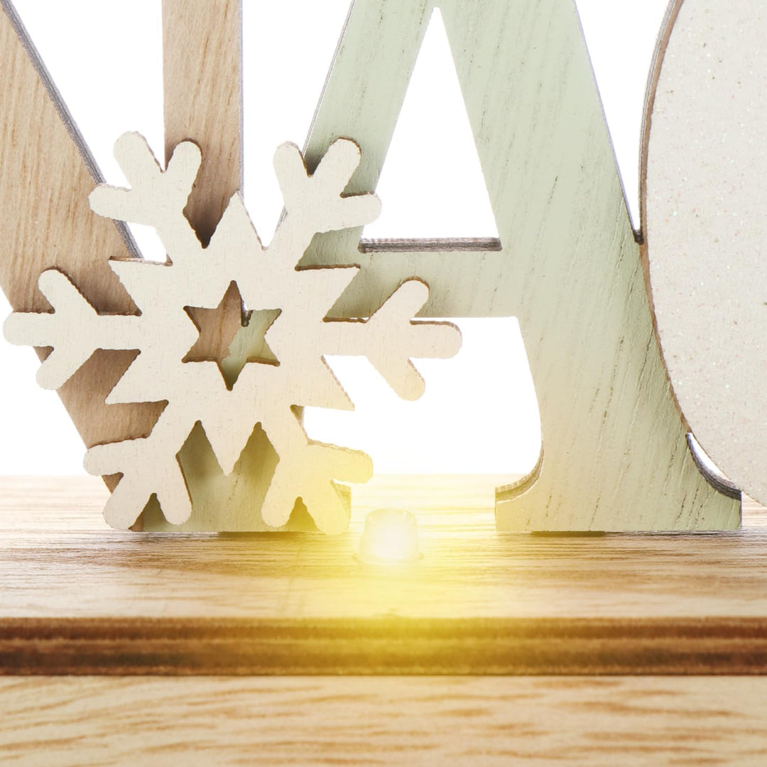 COM-FOUR® LED Deko Aufsteller aus Holz - beleuchteter Schriftzug auf Holzsockel - Deko-Schriftzug zu
