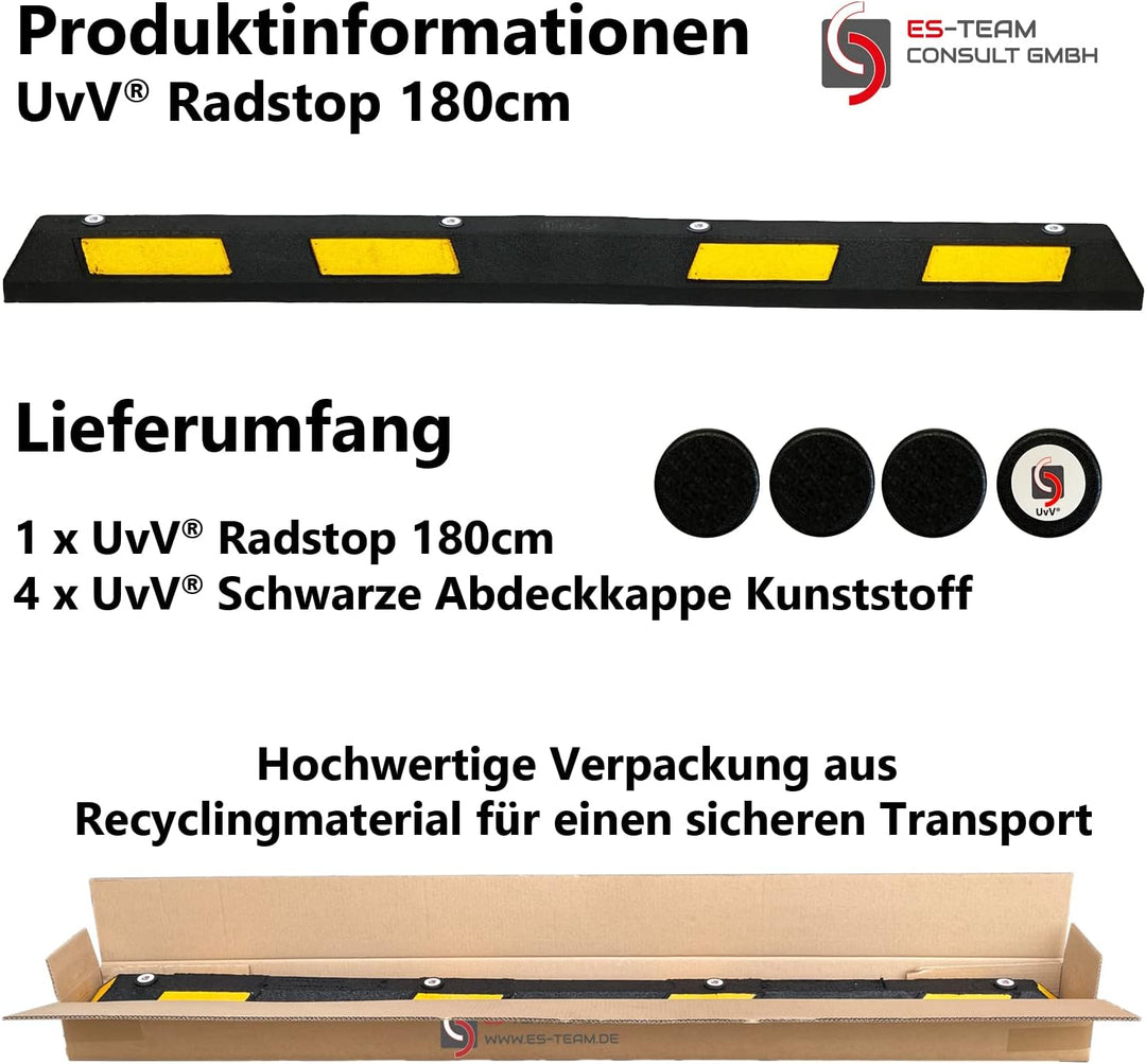 UvV Parkstopper UVP16101 Anfahrschutz Radstopp 1800 mm schwarz, gelbe Einparkhilfe Garage/Carport. P