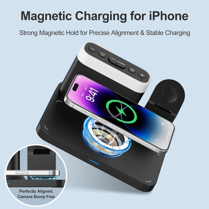 ANJANK Magsafe Ladestation für Apple Watch und iPhone,5 in 1 Wecker mit Kabellose Ladestation,7 Nach