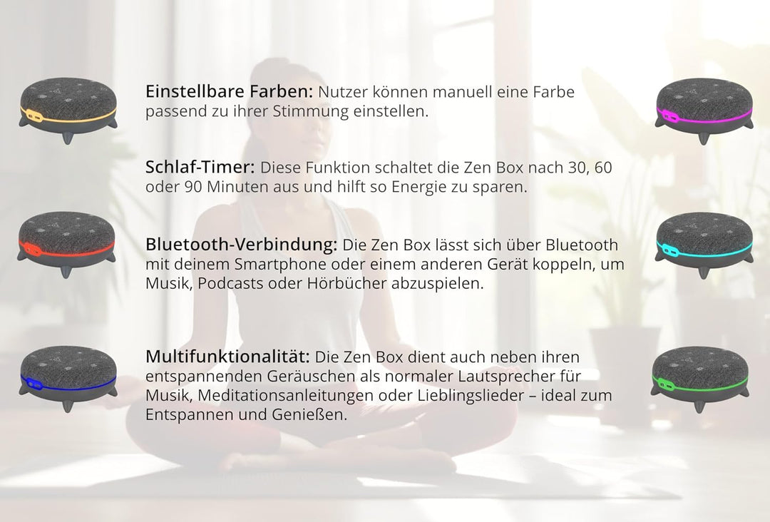 ZB-7 Zen Box Soundmaschine Bluetooth Lautsprecher mit Licht – White Noise Machine als Einschlafhilfe
