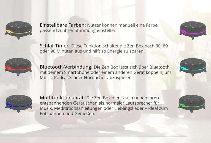 ZB-7 Zen Box Soundmaschine Bluetooth Lautsprecher mit Licht – White Noise Machine als Einschlafhilfe