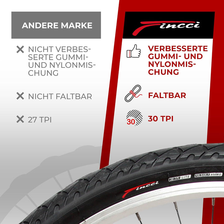 Fincci 26 x 1.95 Zoll 50-559 Faltbar Slick Reifen für Cityräder Rennräder Mountain MTB Hybrid Fahrra