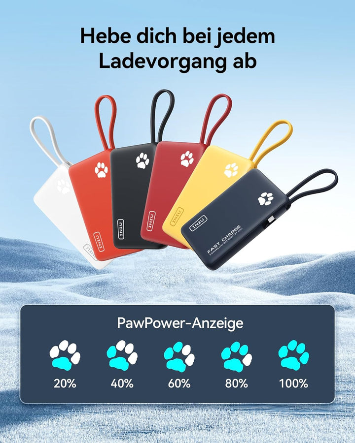INIU 45W Power Bank, Mini-Grösse 10000mAh PowerBank mit Integriertem USB-C Kabel, Schnellladen Exter