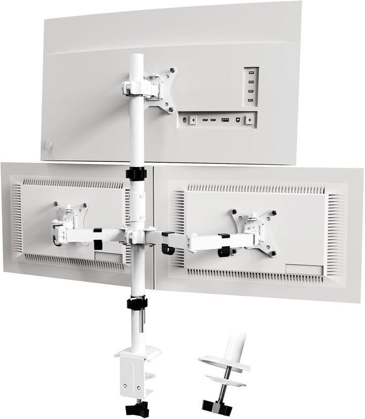PUTORSEN Monitor Halterung 3 Monitore für 17-32 Zoll Flach & Curved Bildschirm, 80cm Stange Monitor