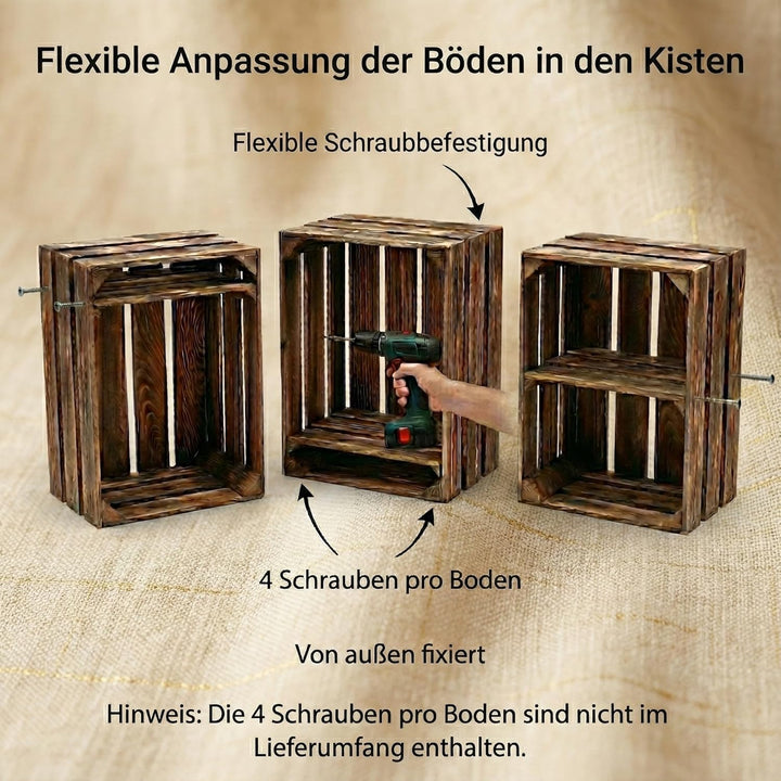 Teramico 3er Set Holzkiste Weinkiste Obstkiste GEFLAMMT 40cm x 30cm x 25cm -mit Zwischenboden- als R